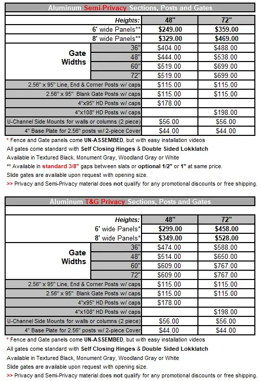 Aluminum Horizontal Privacy Fence Pricing